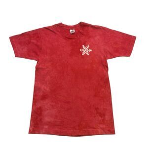 Vintage Christmas Shirt Mens Large L Red White Snowflakes Tie Dye Single Stitch
